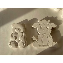 CEG Art Gallery Taş Boyama Seti - Sevimli Büyük Inek ve Ayıcık - 1 Adet Fırça + 3 Renk Boya