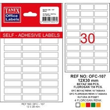 Tanex Ofc-107 Ofis Etiketi 12X30 Mm Beyaz 10 Lu (1 Paket 10 Adet)