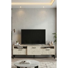 GOLDFALEZ TV Sehpası 160 cm Kapaklı Raflı Televizyon Ünitesi Salon Oturma Odası TV Sehpa Mistral