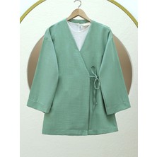 Modamorfo Yandan Bağlamalı Keten Kimono -Su Yeşili