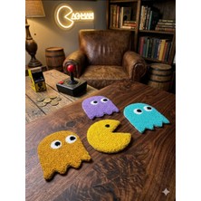 Gaonk El Yapımı Punch Nakışlı 4'lü Pac-Man ve Hayaletleri Bardak Altlığı Seti - Retro Gamer Hediye