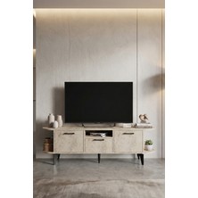 Gold Falez Tv Sehpası 160 cm Modern 3 Kapaklı Tv Sehpa Çok Amaçlı Konsol Ünitesi 5036 Traverten