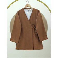 Modamorfo Yandan Bağlamalı Keten Kimono -Tarçın
