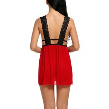 Amora Fancy Clothing Kadın Kırmızı Dantelli Sırtı Açık Gecelik