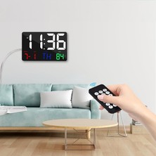 Nuvvo Hymark Dijital Duvar Saati Renkli Hd LED Ekran 25X16 cm Tarih Gün Sıcaklık Alarm USB Dekoratif