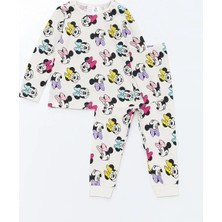 LC Waikiki Lcw Baby Bej Bisiklet Yaka Uzun Kollu Minnie Mouse Baskılı Kız Bebek Pijama Takımı
