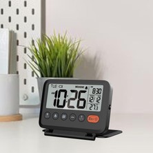 Nuvvo Hymark LCD Katlanır 10X8CM Dijital Masa Saati Çalar Saat Takvim Sıcaklık LED Pilli Seyahat Ofis Ev