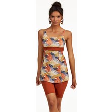 Amora Fancy Clothing Argento 0551-9165 Yaprak Desenli Yarı Kapalı Taytlı Tankini