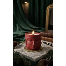 Soyut Yüz Soya Mumu Küçük Kırmızı - El Yapımı Beton Mumlukta