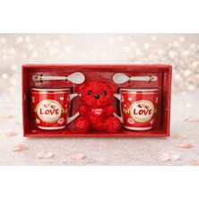 Eng Parti Dünyası Love Temalı Çift Kupa, Kaşık ve Ayıcık Hediye Seti Eng-Kb-03