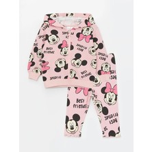 LC Waikiki Lcw Baby Kapüşonlu Minnie Mouse Baskılı Kız Bebek Hırka ve Tayt 2'li Takım