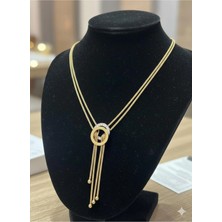 Bella Kadın Minimalist Halkalı Sallantılı Çift Zincirli Lariat Paslanmaz Çelik Kolye