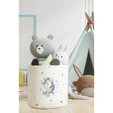 Talia Home Sevimli Beyaz Unicorn Çocuk ve Bebek Odası Düzenleyici Oyuncak Veya Kirli Sepeti TLAS-083