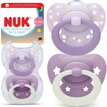 Nuk First Choice Gece-Gündüz Emziği 6-18 Ay Mor