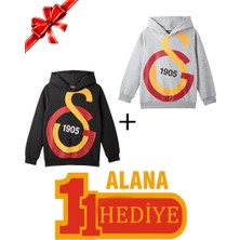 Galatasaray Orijinal Büyük Logolu Siyah Sweatshirt Büyük Logolu Gri Sweatshirt Hediyeli