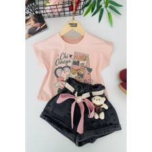 Miniğimin Cicileri Ayıcık Detaylı Taş Işleme Detaylı Kız Çocuk 2 Li Takım - Pudra