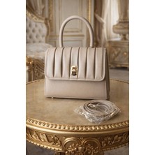 Yeşil Moda Kadın Krem El ve Omuz Çantası Kısa Saplı Uzun Askılı Şık Mini Çanta