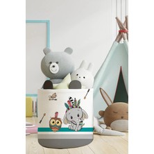 Talia Home Baykuş ve Fil Desenli Çocuk ve Bebek Odası Düzenleyici Oyuncak Veya Kirli Sepeti TLAS-125