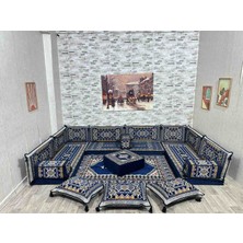 Coton Şark Köşesi Lüks Yer Minderi Takımı Konsept Lacivert 19 Parça