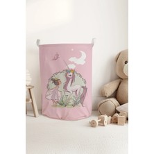 Talia Home Pembe Prenses ve At Desenli Çocuk Odası Düzenleyici Oyuncak Veya Kirli Sepeti TLAS-324