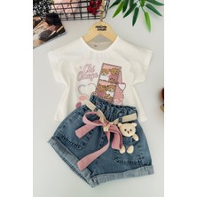 Miniğimin Cicileri Ayıcık Detaylı Taş Işleme Detaylı Kız Çocuk 2 Li Takım - Beyaz