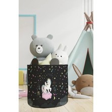 Talia Home Siyah Unicorn Desenli Çocuk ve Bebek Odası Düzenleyici Oyuncak Veya Kirli Sepeti TLAS-077