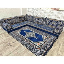 Coton Şark Köşesi Yer Minderi Takımı Lacivert 10 Parça