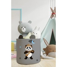 Talia Home Panda Desenli Çocuk ve Bebek Odası Düzenleyici Oyuncak Veya Kirli Sepeti Gri