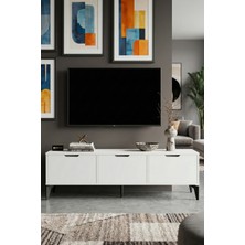 Gold Falez Tv Sehpası 160 cm Tv Ünitesi Kapaklı Modern Şık Minimal Salon Konsolu Royal 5091 Beyaz