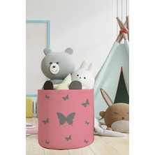 Talia Home Pembe Kelebek Desen Çocuk ve Bebek Odası Düzenleyici Oyuncak Veya Kirli Sepeti TLAS-155