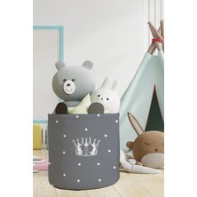 Talia Home Gri Taç Desenli Çocuk ve Bebek Odası Düzenleyici Oyuncak Veya Kirli Sepeti TLAS-126