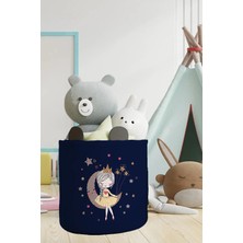 Talia Home Laciver Ay'da Oturan Kız Desenli Çocuk ve Bebek Odası Düzenleyici Oyuncak Veya Kirli Sepeti TLAS-086