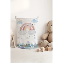 Talia Home Gökkuşağı ve Bulutlar Desenli Çocuk ve Bebek Odası Düzenleyici Oyuncak Veya Kirli Sepeti TLAS-309