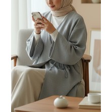Modamorfo Yandan Bağlamalı Keten Kimono -Gri