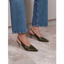 Ece'nin Butiği Tulia Yeşil Hakiki Deri Kadın Topuklu Ayakkabı