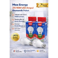 Max Energy 15W LED Ampul E27 Duy 6500K Beyaz Işık 1100 Lümen Tasarruflu Ampul 2 Adet