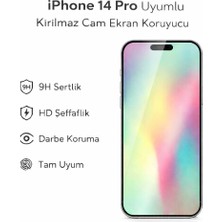 Avcı Teknoloji Market iPhone 14 Pro Uyumlu Kırılmaz Cam Ekran Koruyucu 9h Temperli Cam Hd Şeffaf
