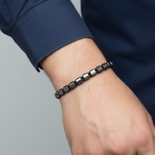Valmont Accessories Hematit Taşlı Asansörlü Ayarlanabilir Ipli Erkek Bileklik Siyah Örgü Minimal Tasarım