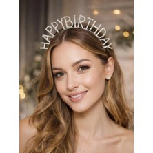 Parti Adresi Happy Birthday Işıltılı Taş Detaylı Doğum Günü Parti Tacı Gümüş