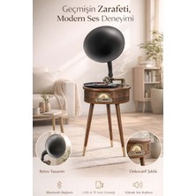 FaroxTech Vintage Görünümlü Modern Gramofon Ses Sistemi - 140 cm Tripod Ayaklı Dekoratif Pikap