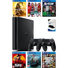 Sony Playstation 4 500GB Yenilenmiş+2 Ps4 Kol+Kol Şarj Standı+12 Dijital Oyun(Yazılımsalkırık 12.50-52)