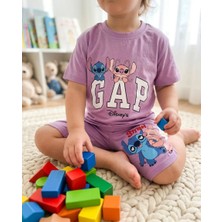 Mutlu Bebe Kız Çocuk Stitch Baskılı Taytlı 2’li Takım | Yazlık %100 Pamuklu Rahat Disney Karakterli