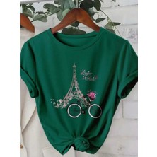 Punix Büyük Beden Özel Seri Paris' Te Yaz Baskılı %100 Pamuk Oversize Şık Kadın Battal T-Shirt