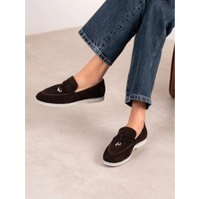 Ece'nin Butiği Lorya Kahve Süet Hakiki Deri Kadın Makosen