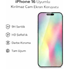 Avcı Teknoloji Market iPhone 16 Uyumlu Kırılmaz Cam Ekran Koruyucu 9h Temperli Cam Hd Şeffaf