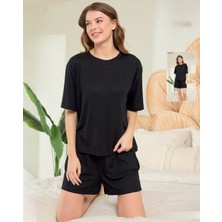 Aydoğan Kadın Basic Kısa Kollu Şortlu Fitilli Ribana Pijama Takımı Lyocell