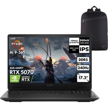 Hp Omen 17-DB1020NT Ryzen Aı 9-365 64-Gbddr5 1 Tbssd RTX5070 (8gb-Gddr7) 17.3" Qhd 240Hz Windows 11 Pro + Zg Sırt Çantası CD5N0EAZG14