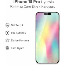 Avcı Teknoloji Market iPhone 15 Pro Uyumlu Kırılmaz Cam Ekran Koruyucu 9h Temperli Cam Hd Şeffaf