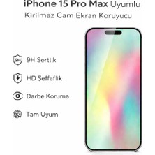 Avcı Teknoloji Market iPhone 15 Pro Max Uyumlu Kırılmaz Cam Ekran Koruyucu 9h Temperli Cam Hd Şeffaf