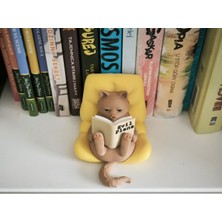 IL-Hanst Kitap Okuyan Kedi Figürü Kitaplık Süsü,tatlı Masa Süsü